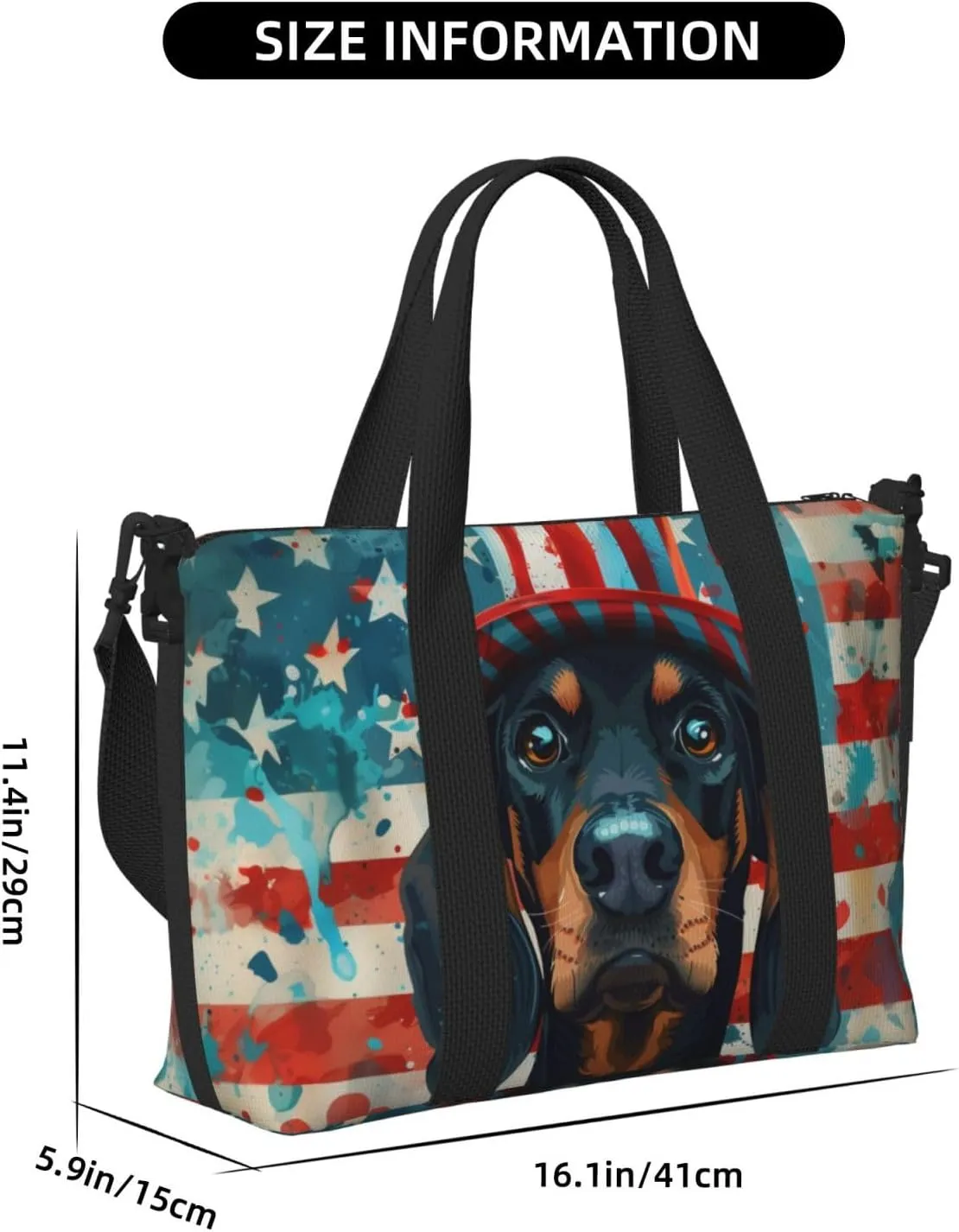 Black and Tan Coonhound print Travel Duffel Bag, Sports Tote Gym Bag, Swim Pool Bag Large Shoulder Tote Bag for Beach Weekender