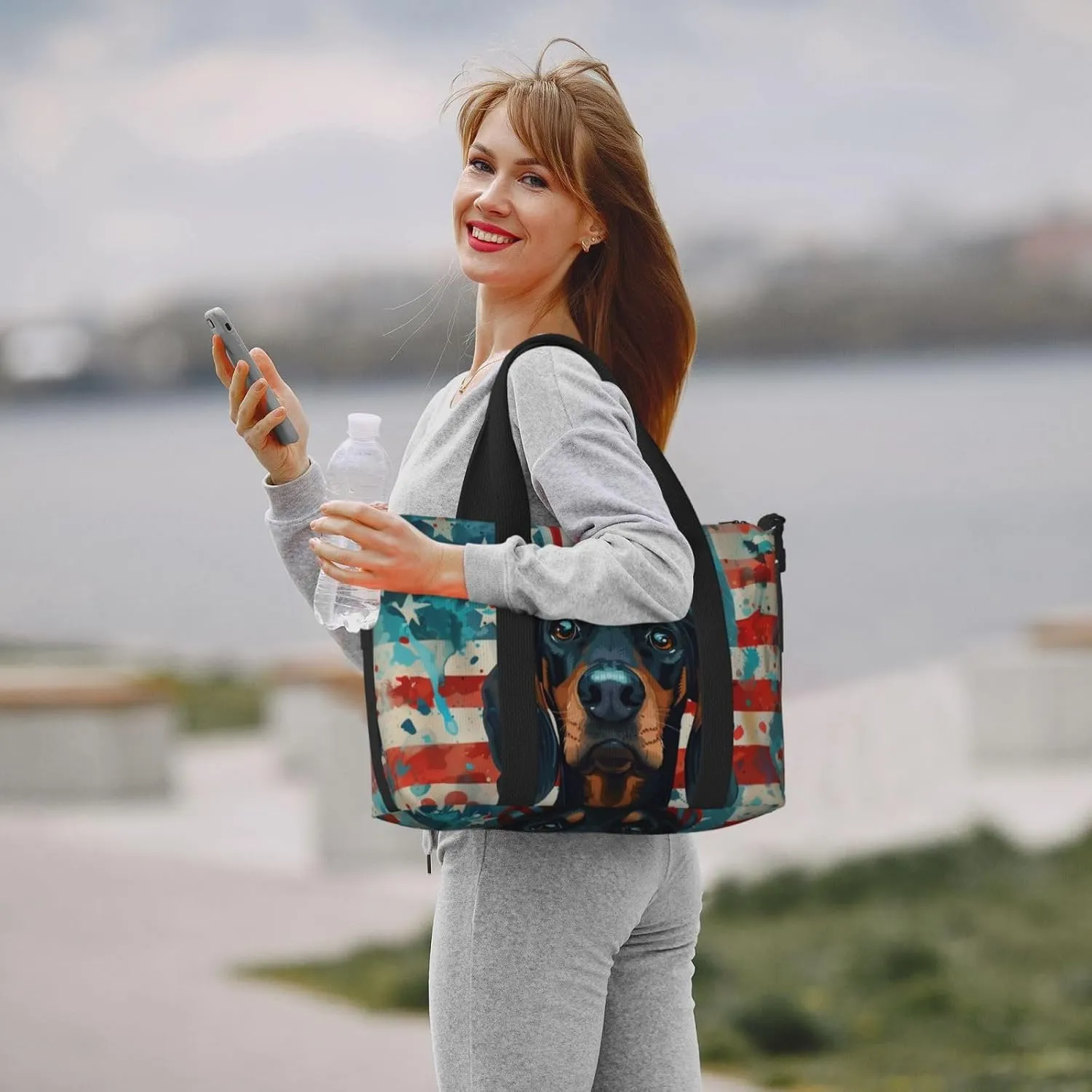Black and Tan Coonhound print Travel Duffel Bag, Sports Tote Gym Bag, Swim Pool Bag Large Shoulder Tote Bag for Beach Weekender