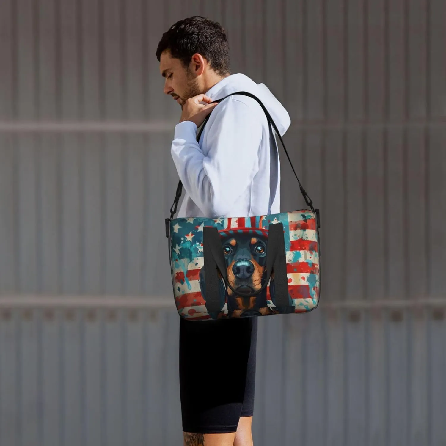 Black and Tan Coonhound print Travel Duffel Bag, Sports Tote Gym Bag, Swim Pool Bag Large Shoulder Tote Bag for Beach Weekender