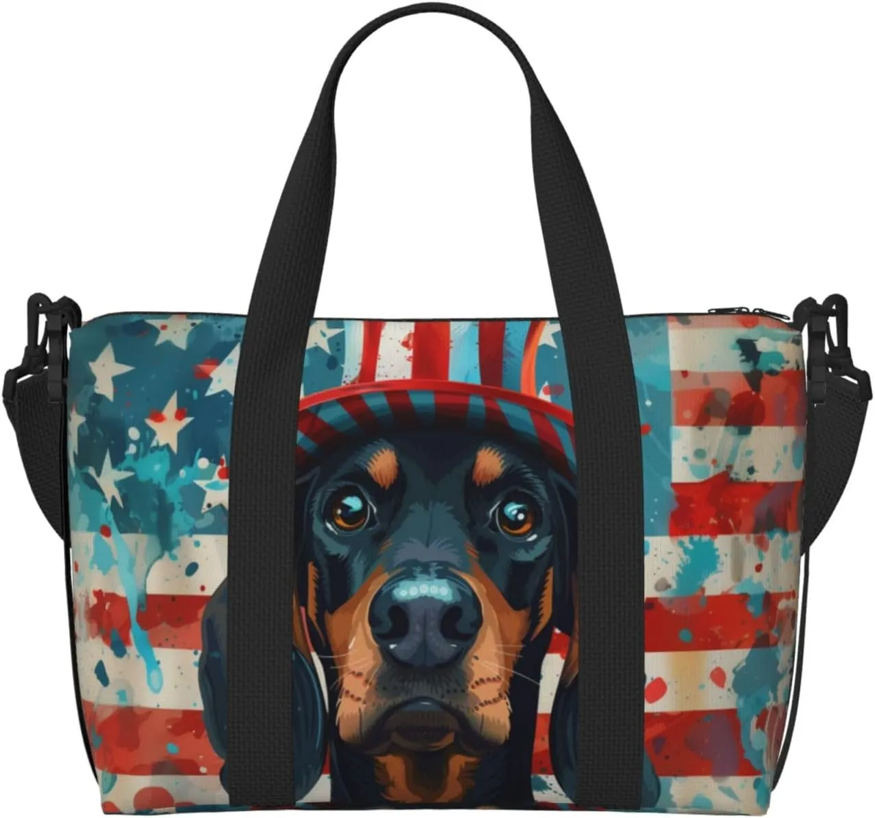 Black and Tan Coonhound print Travel Duffel Bag, Sports Tote Gym Bag, Swim Pool Bag Large Shoulder Tote Bag for Beach Weekender