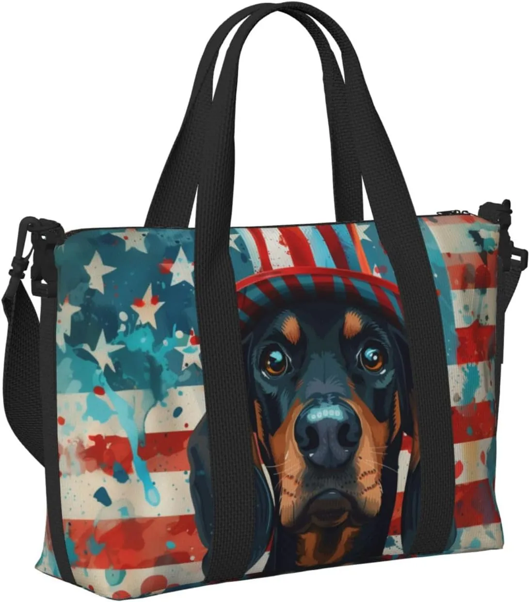 Black and Tan Coonhound print Travel Duffel Bag, Sports Tote Gym Bag, Swim Pool Bag Large Shoulder Tote Bag for Beach Weekender