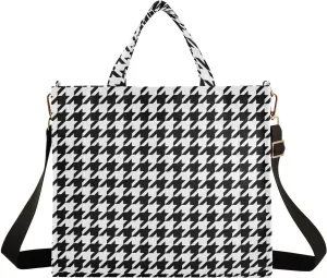 Black and White Checkered Tote Bag Corduroy Bag Large Handbag Shoulder Bag Satchel Bag for Women