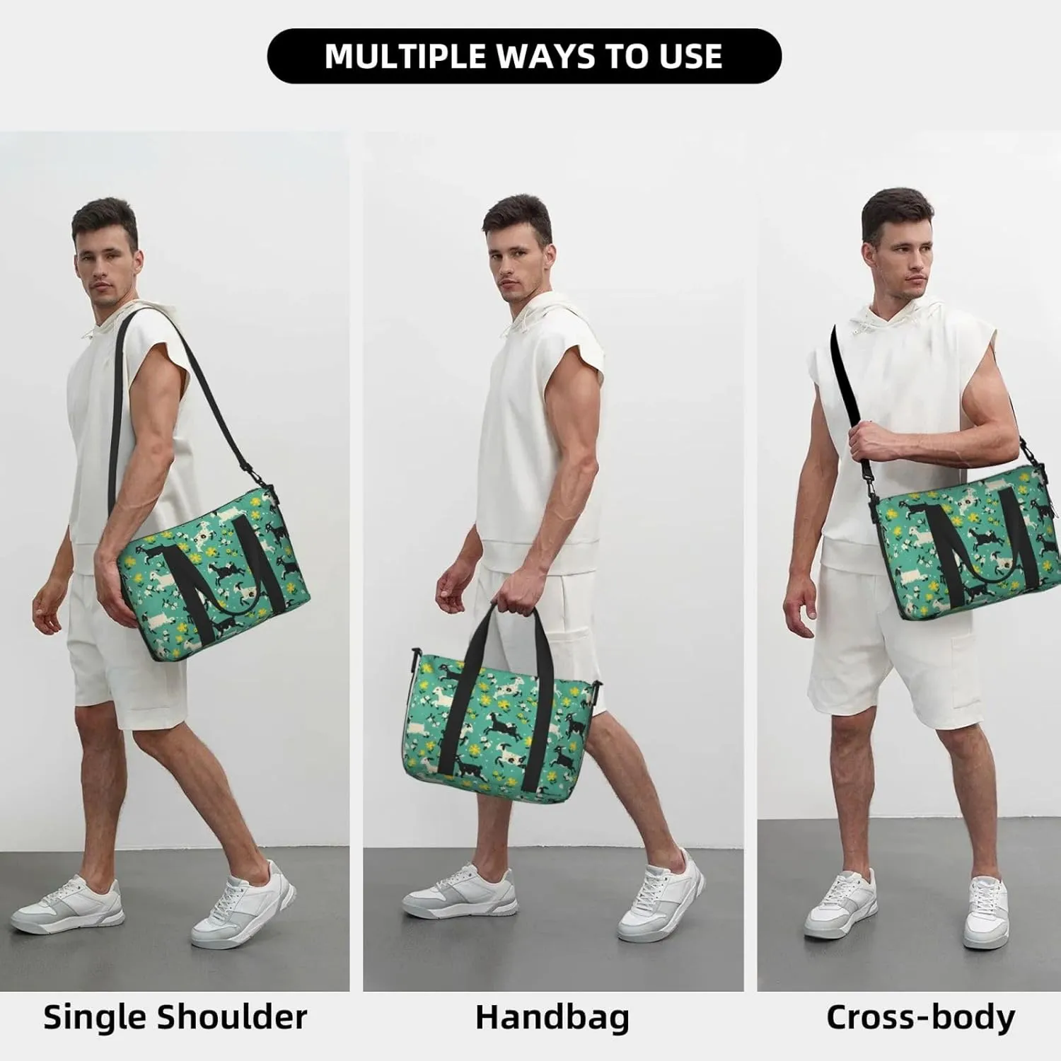 black and white goats print Travel Duffel Bag, Sports Tote Gym Bag, Swim Pool Bag Large Shoulder Tote Bag for Beach Weekender, 202-406-121