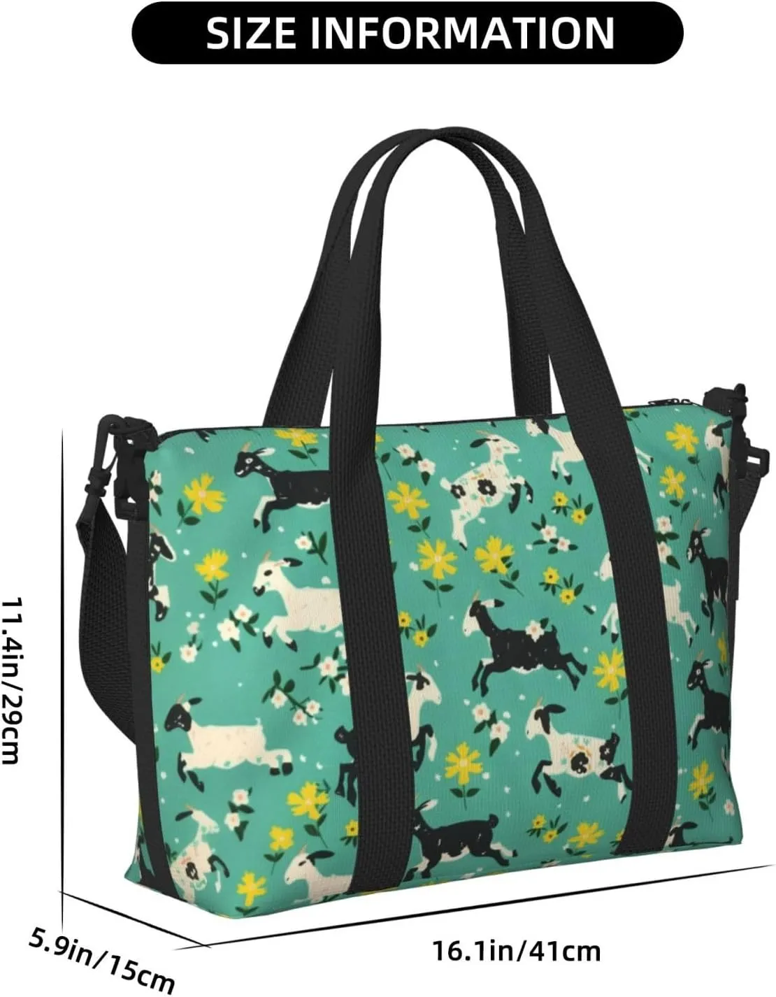 black and white goats print Travel Duffel Bag, Sports Tote Gym Bag, Swim Pool Bag Large Shoulder Tote Bag for Beach Weekender, 202-406-121