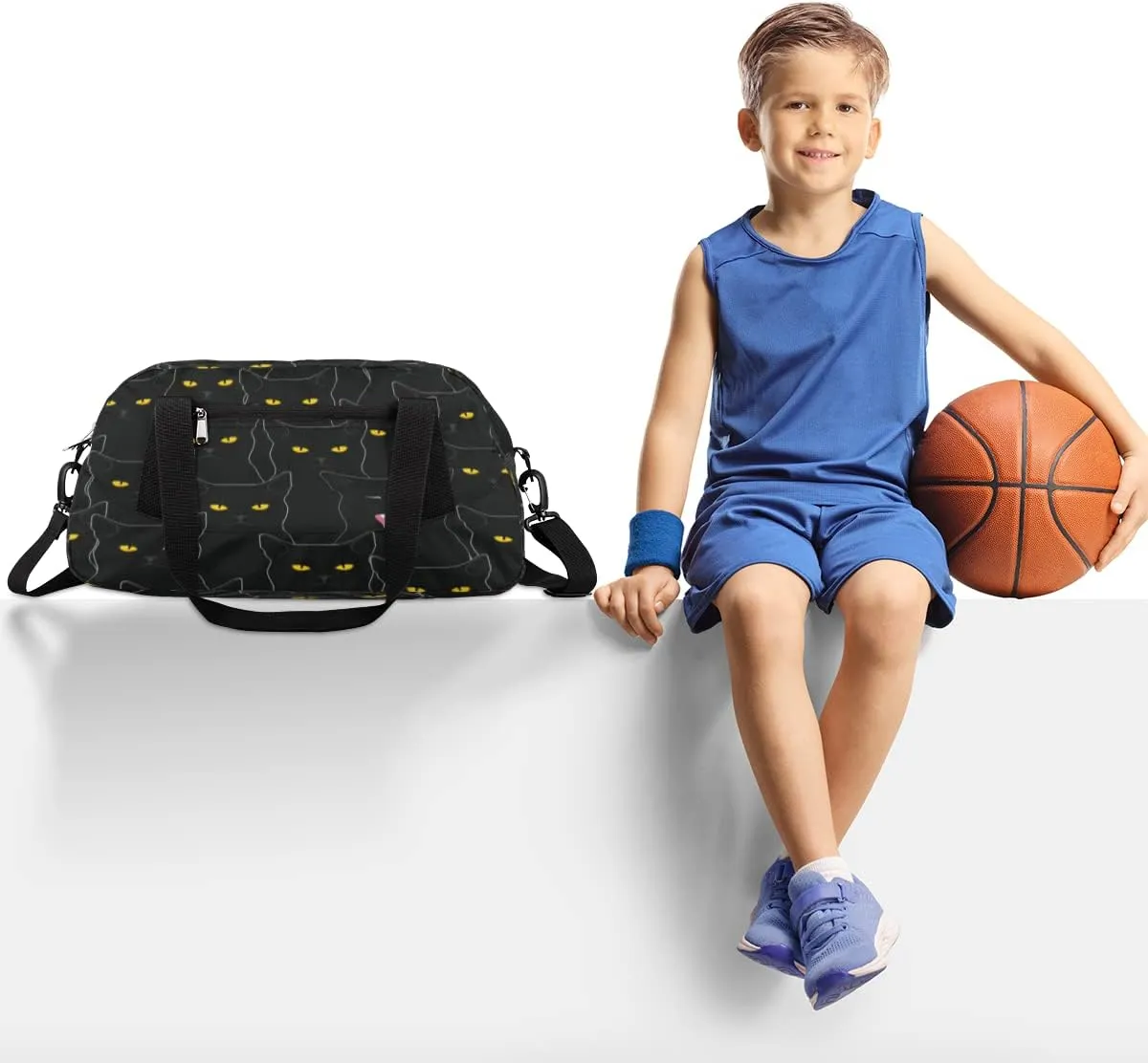 Black Cat Animal Pattern Gym Bag - Small Travel Duffel for Sports, Overnight, Lightweight Weekender, Workout, Dance Bag for Boys, Girls, Kids, Teens