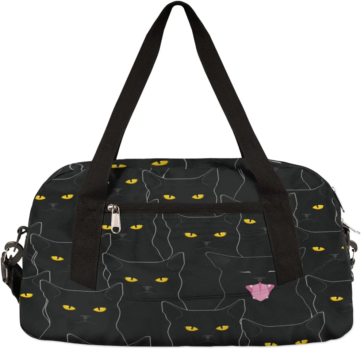 Black Cat Animal Pattern Gym Bag - Small Travel Duffel for Sports, Overnight, Lightweight Weekender, Workout, Dance Bag for Boys, Girls, Kids, Teens