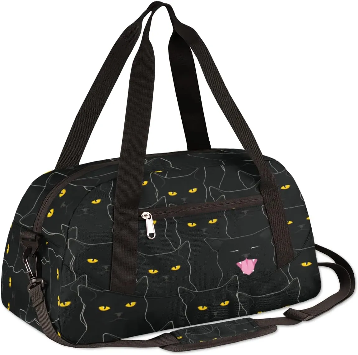 Black Cat Animal Pattern Gym Bag - Small Travel Duffel for Sports, Overnight, Lightweight Weekender, Workout, Dance Bag for Boys, Girls, Kids, Teens