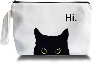 Black Cat Makeup Bag - Preppy Canvas Makeup Bag, Black Cat Themed Lover Gifts for Girls Women Mom, Cosmetic Travel Bags for Women