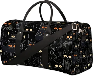 Black Cats Travel Duffel Bag, Cute Kitten Sports Gym Bag, Foldable Weekender Overnight Tote Bag Carry on Luggage Handbag for Yoga Workout