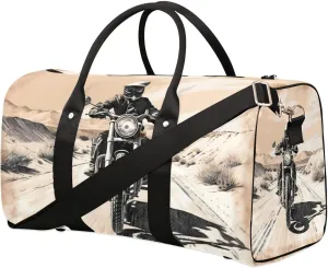 Black Cool Motorcycle Travel Duffel Bag for Women Men Waterproof Foldable Overnight Weekender Bag Large Capacity Sports Gym Bag