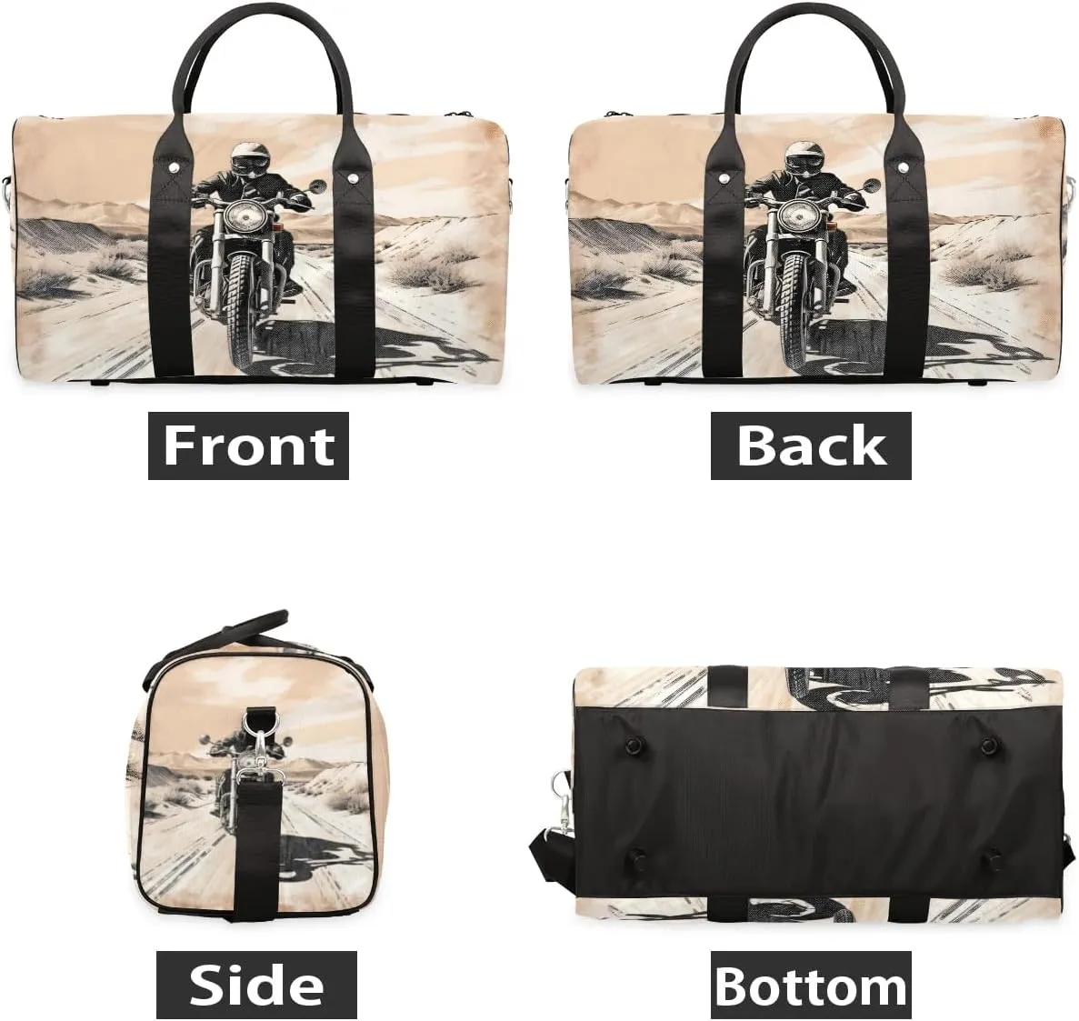 Black Cool Motorcycle Travel Duffel Bag for Women Men Waterproof Foldable Overnight Weekender Bag Large Capacity Sports Gym Bag