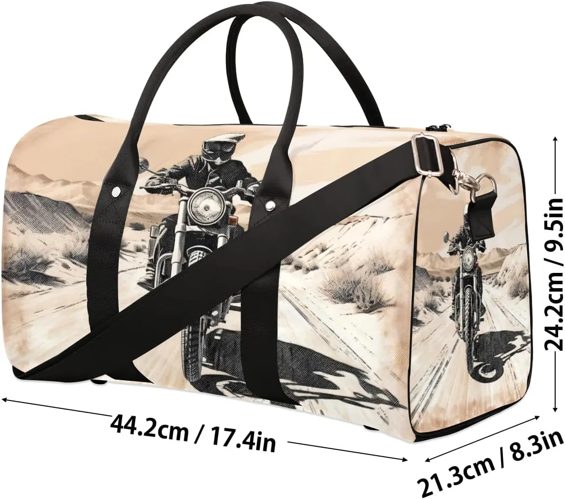 Black Cool Motorcycle Travel Duffel Bag for Women Men Waterproof Foldable Overnight Weekender Bag Large Capacity Sports Gym Bag