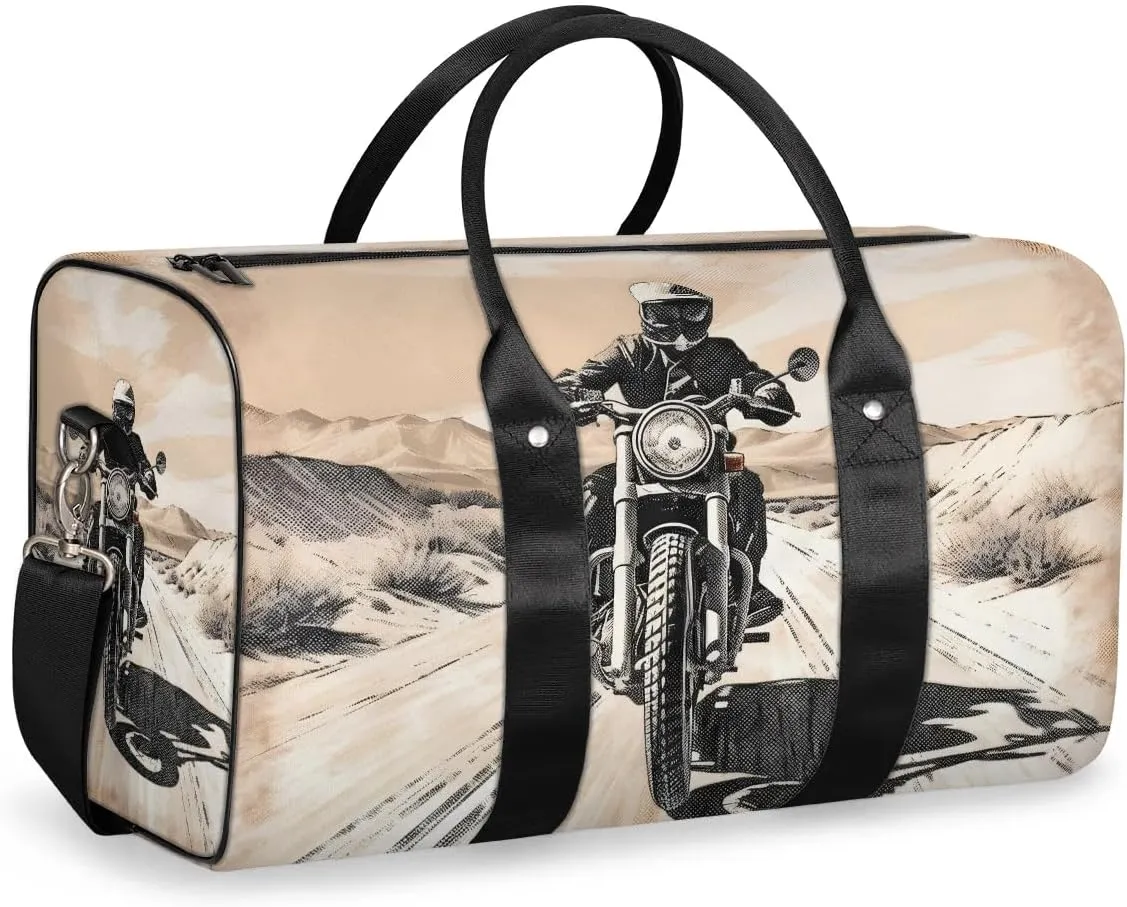 Black Cool Motorcycle Travel Duffel Bag for Women Men Waterproof Foldable Overnight Weekender Bag Large Capacity Sports Gym Bag