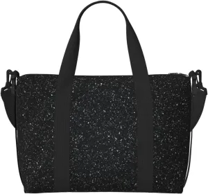 Black Glitter Travel Duffle Bag For Women Men Weekender Overnight Bag Gym Bag For Women, Carry On Airport Bag, Travel Tote Bag With Strap For Gym Travel Business Trips