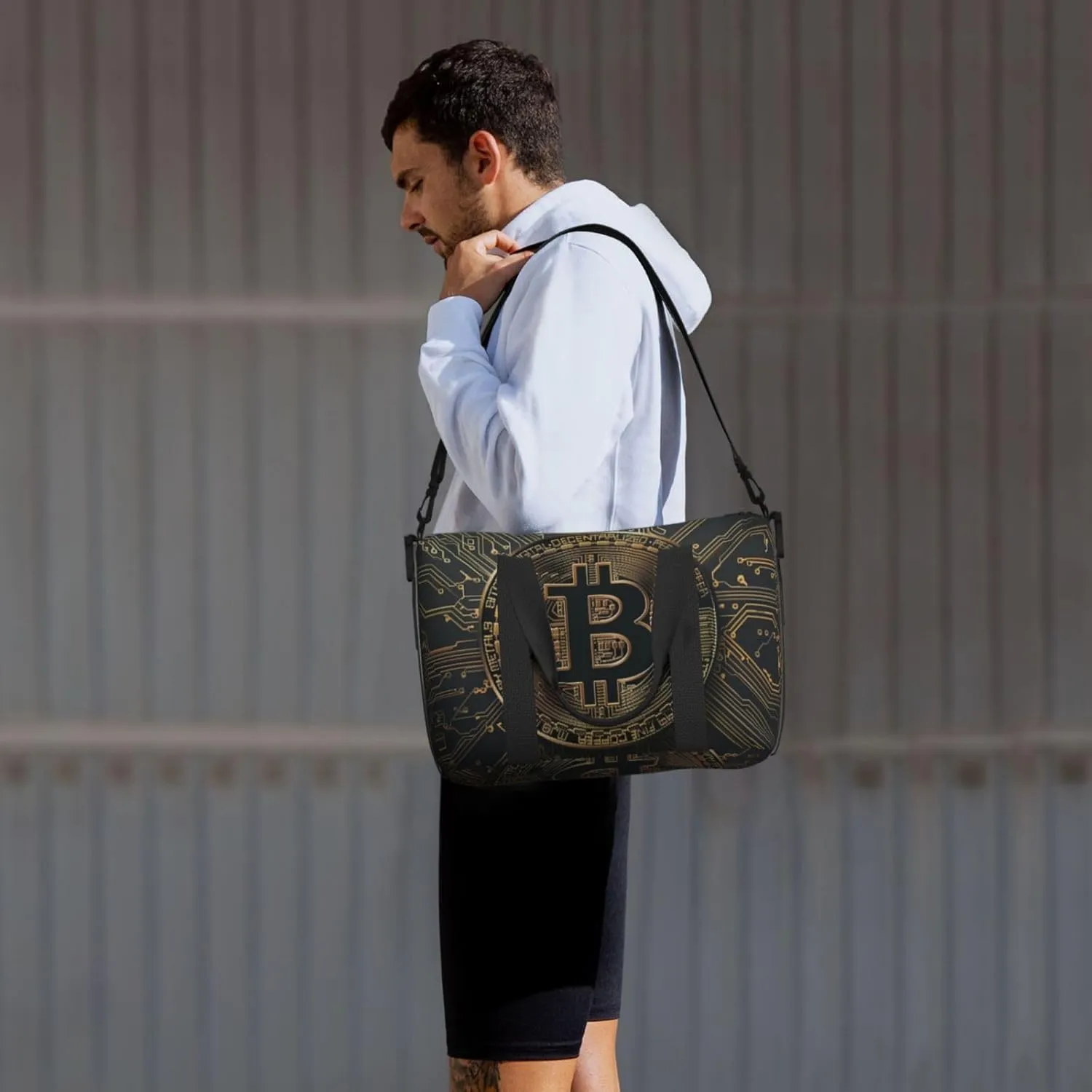 Black gold circuit board bitcoin print Travel Duffel Bag, Sports Tote Gym Bag, Swim Pool Bag Large Shoulder Tote Bag for Beach Weekender, 202-406-121