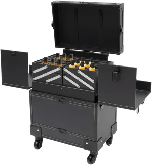 Black Modern Rolling Makeup Train Case Beauty Trolley-Lockable Cosmetic Organizer Box 4x360°Wheels & Waterproof Design,Professional Salon/Artist Travel Case