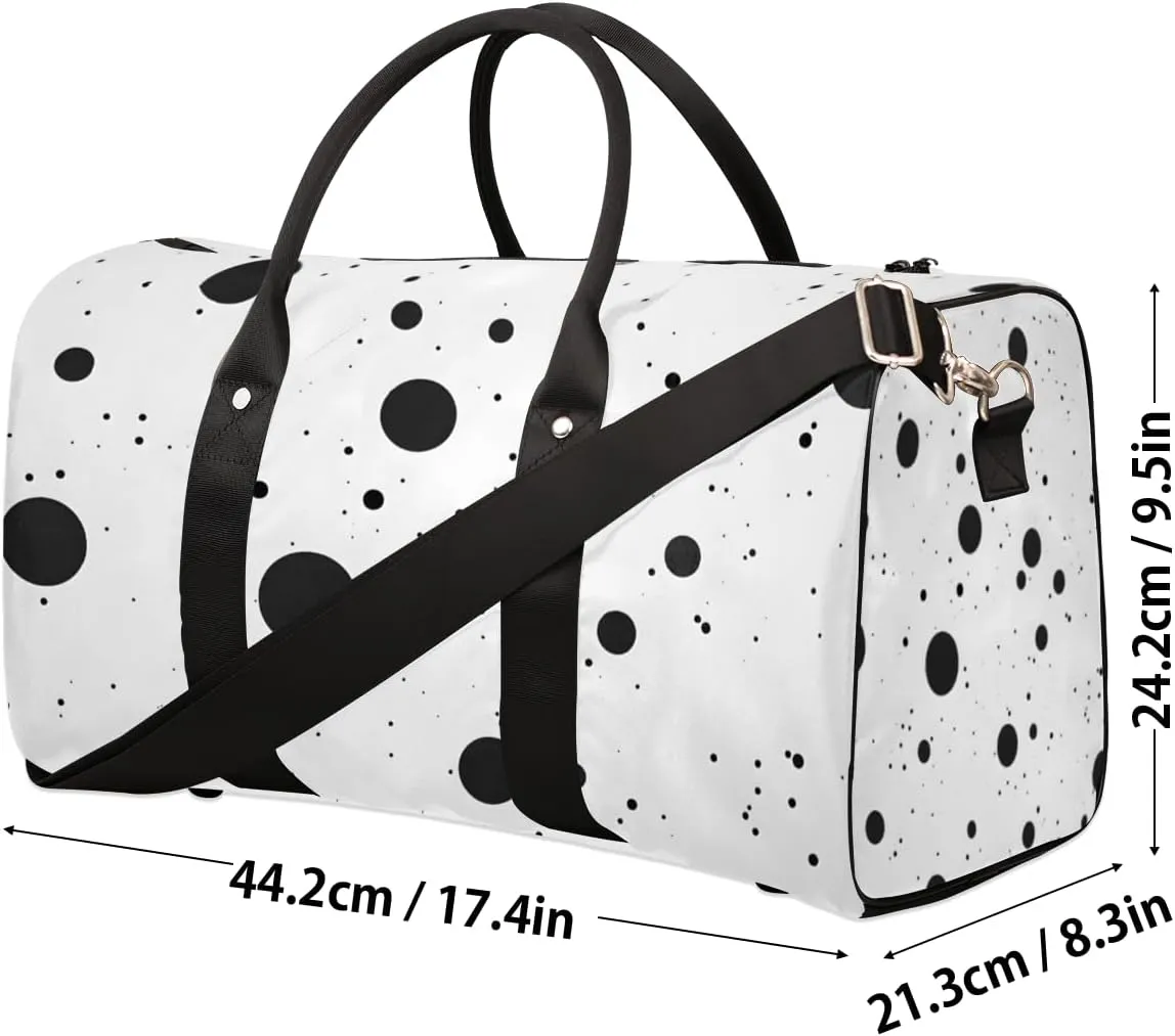 Black Polka Dot Travel Duffle Bag for Women Men Gym Duffel Foldable Bag Waterproof Weekender Vintage Polka Dots Duffle Tote