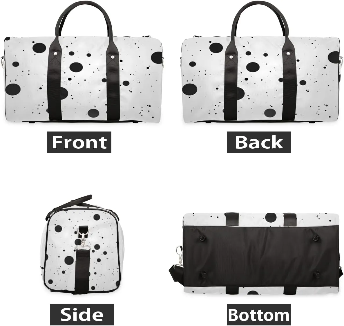 Black Polka Dot Travel Duffle Bag for Women Men Gym Duffel Foldable Bag Waterproof Weekender Vintage Polka Dots Duffle Tote
