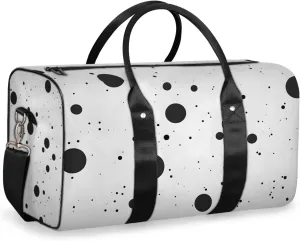 Black Polka Dot Travel Duffle Bag for Women Men Gym Duffel Foldable Bag Waterproof Weekender Vintage Polka Dots Duffle Tote