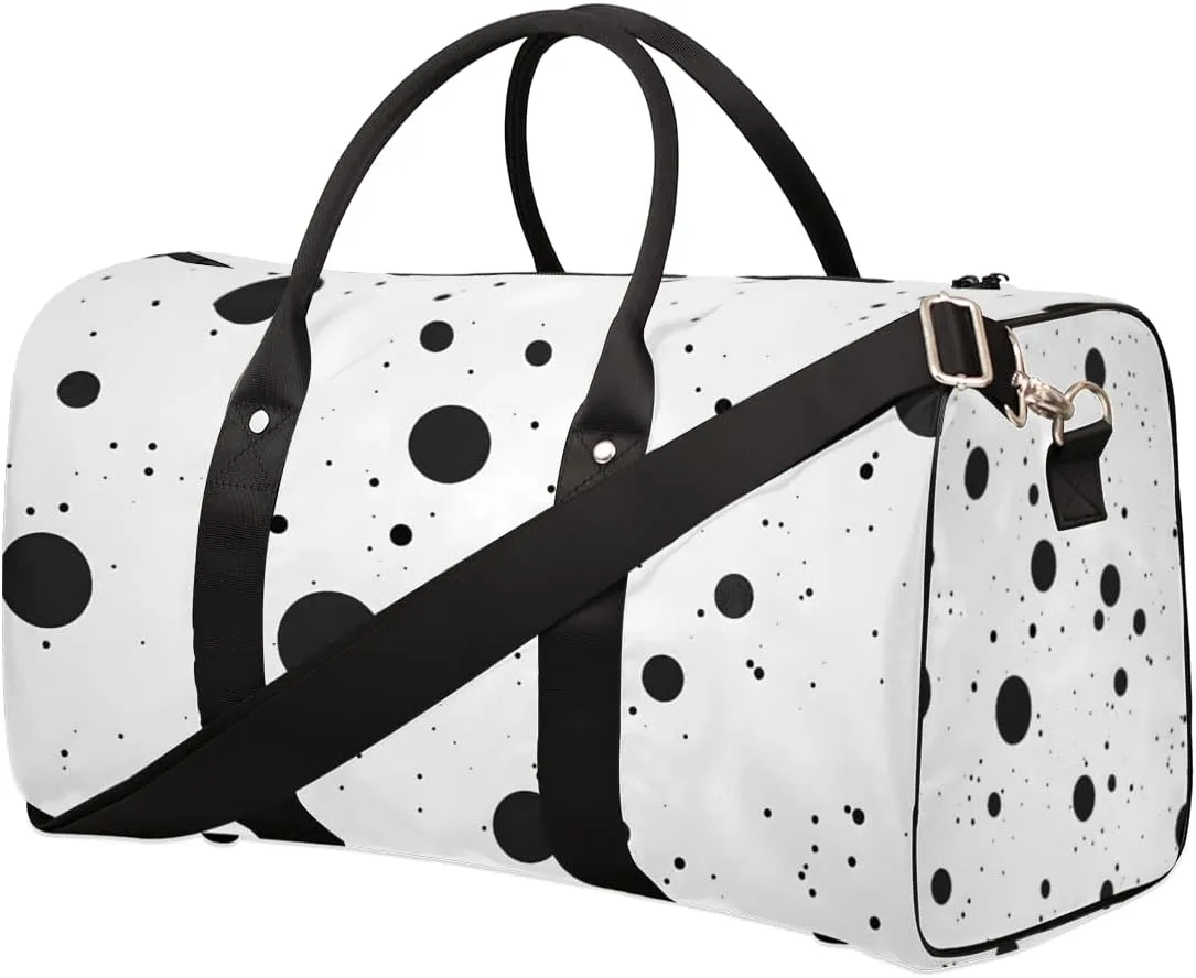 Black Polka Dot Travel Duffle Bag for Women Men Gym Duffel Foldable Bag Waterproof Weekender Vintage Polka Dots Duffle Tote