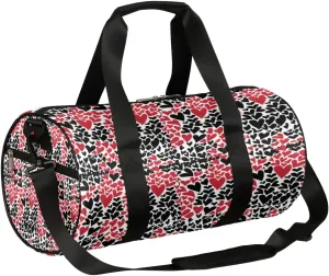 Black Red Heart Pattern Gym Bag Small Gym Duffel Bags for Men Women Overnight Weekender Bag Lightweight Sport Duffle Bag Carry On Gymbag