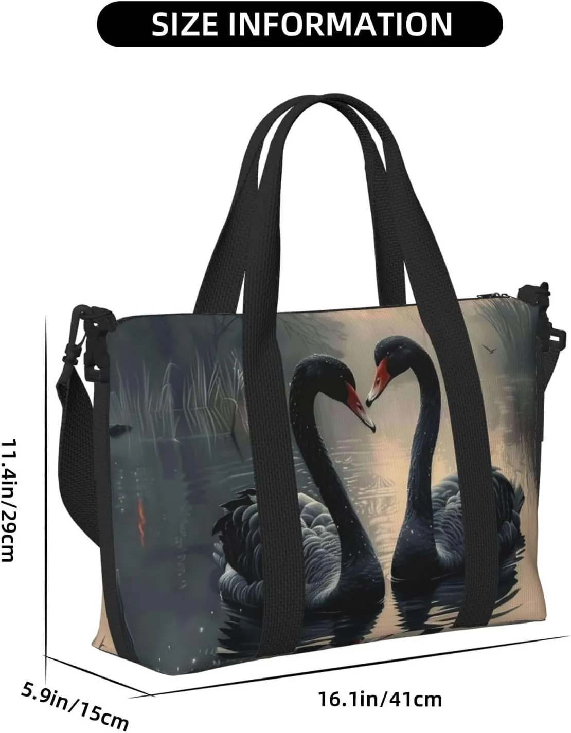 black swans print Travel Duffel Bag, Sports Tote Gym Bag, Swim Pool Bag Large Shoulder Tote Bag for Beach Weekender
