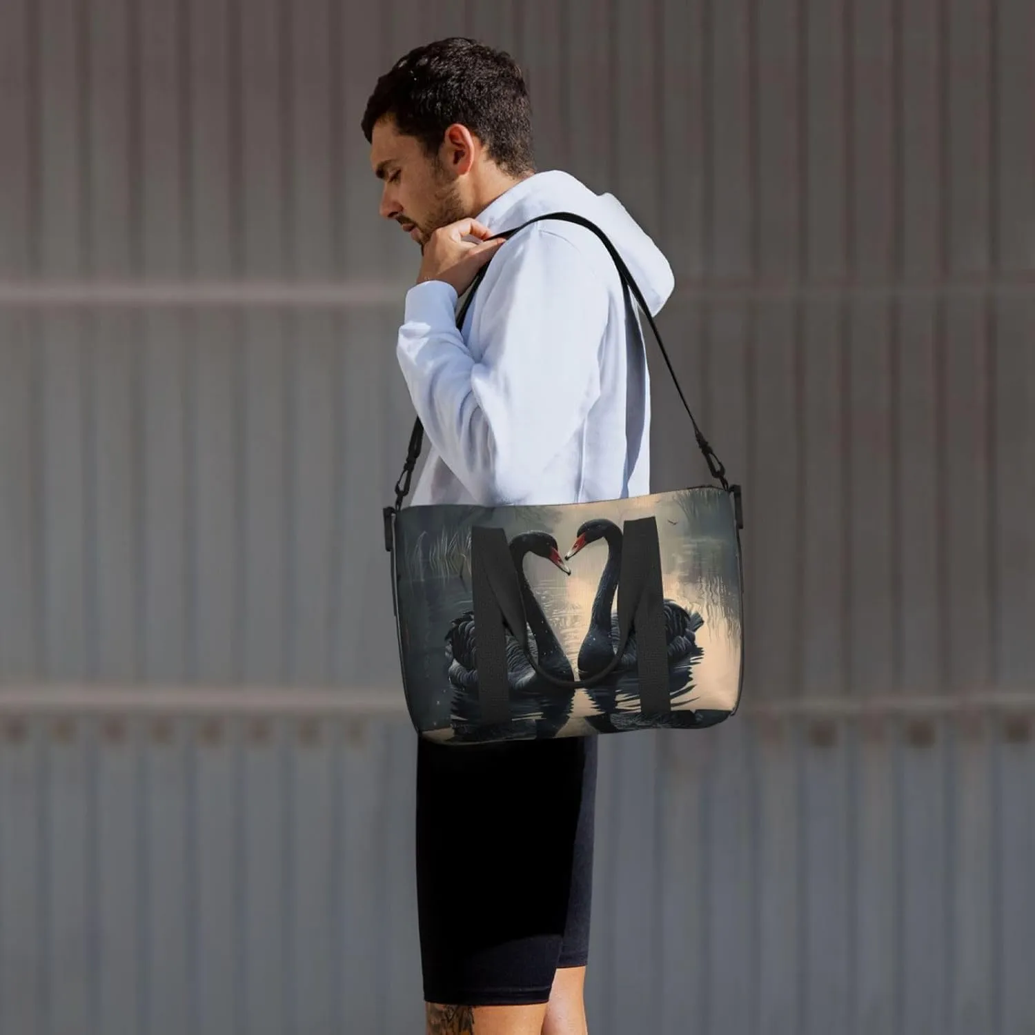 black swans print Travel Duffel Bag, Sports Tote Gym Bag, Swim Pool Bag Large Shoulder Tote Bag for Beach Weekender