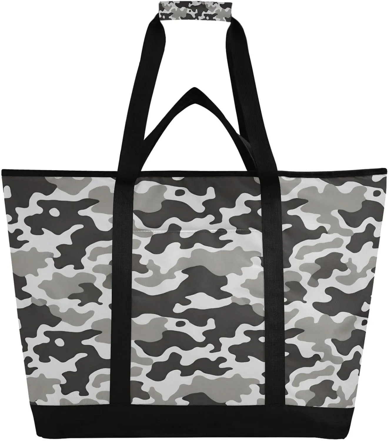 Black White Camouflage Reusable Insulated Lunchbox Cooler Bag, Leakproof Kitchen Grocery Bag Collapsible Portable Cooler Tote Bag for Picnic, Camping, Office, Travel