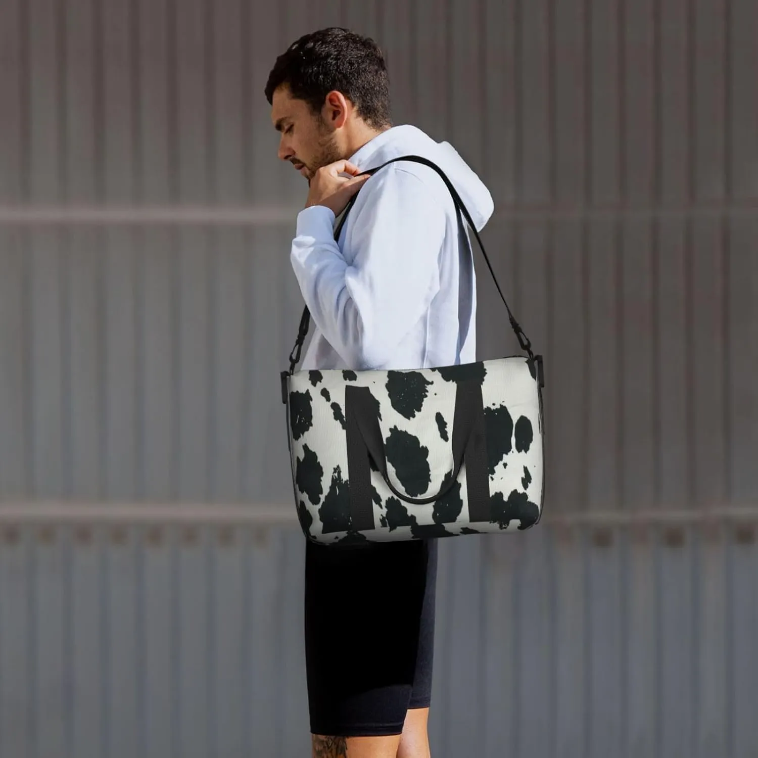 black white cow print Travel Duffel Bag, Sports Tote Gym Bag, Swim Pool Bag Large Shoulder Tote Bag for Beach Weekender, 202-406-121