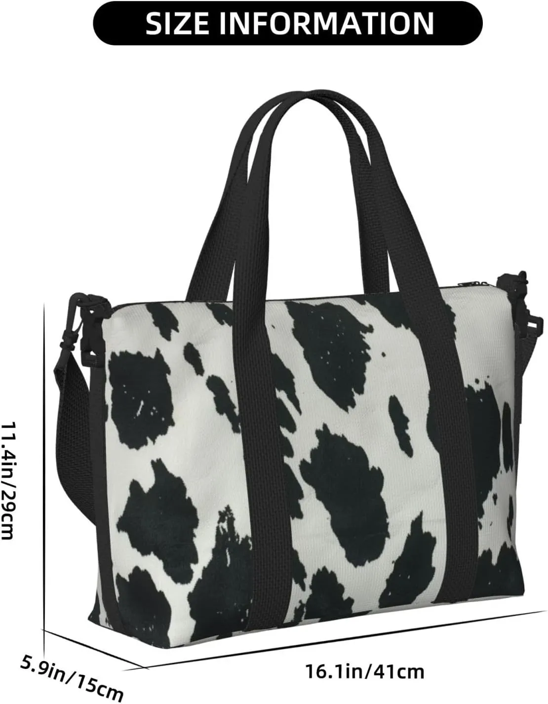 black white cow print Travel Duffel Bag, Sports Tote Gym Bag, Swim Pool Bag Large Shoulder Tote Bag for Beach Weekender, 202-406-121
