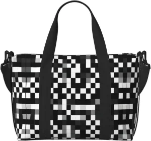 Black White Formula Checkered Pattern print Travel Duffel Bag,workout duffel bag, overnight shoulder Bag,Weekender Bag for Women Men