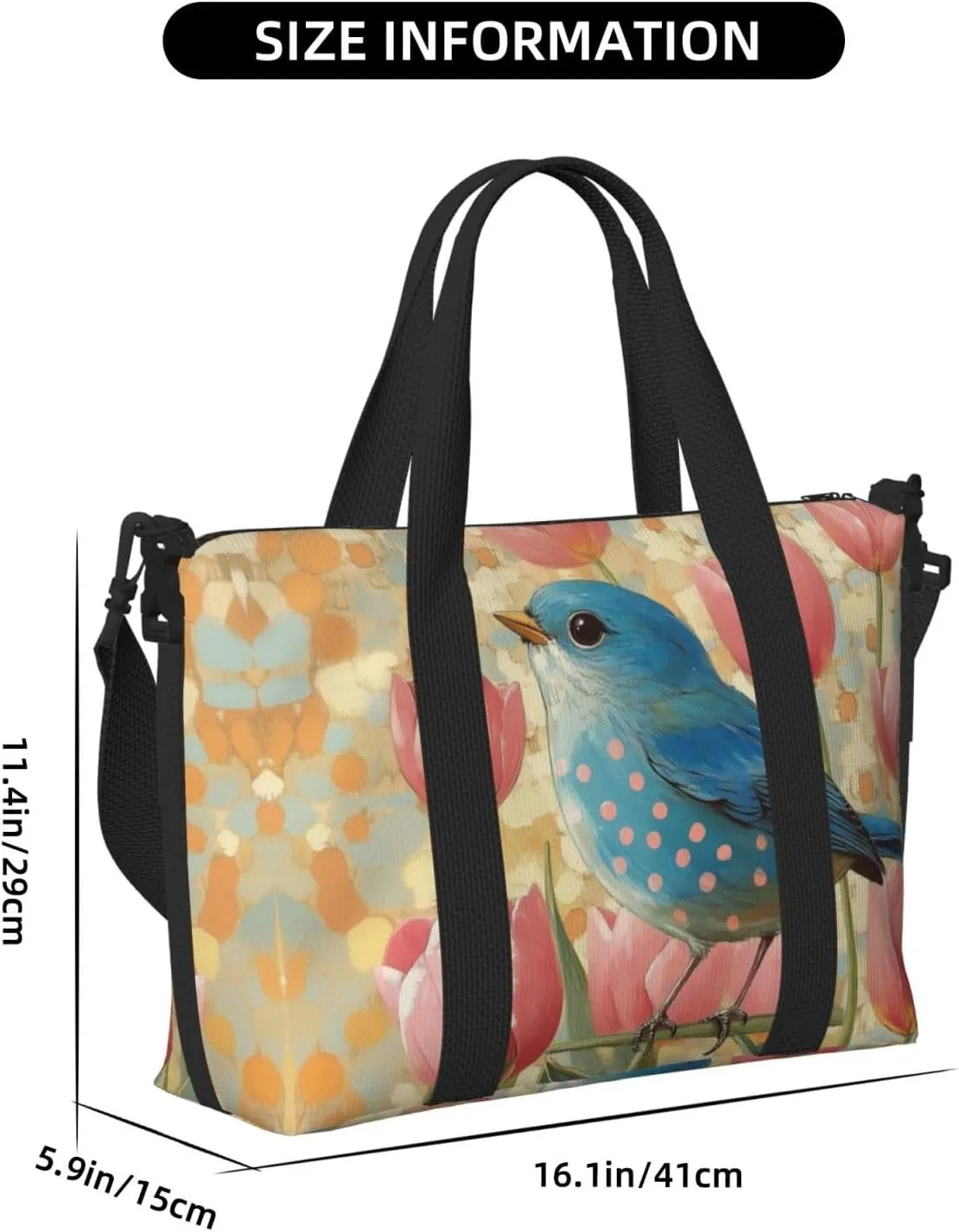 blue bird print Travel Duffel Bag, Sports Tote Gym Bag, Swim Pool Bag Large Shoulder Tote Bag for Beach Weekender