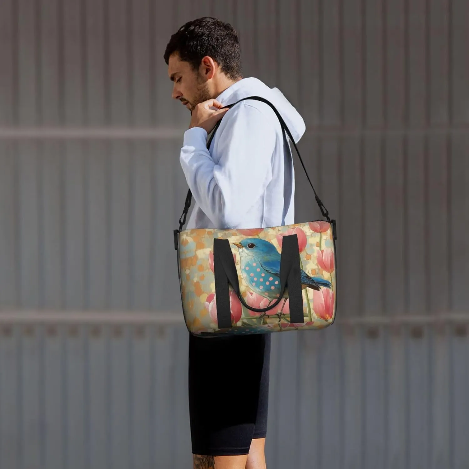 blue bird print Travel Duffel Bag, Sports Tote Gym Bag, Swim Pool Bag Large Shoulder Tote Bag for Beach Weekender