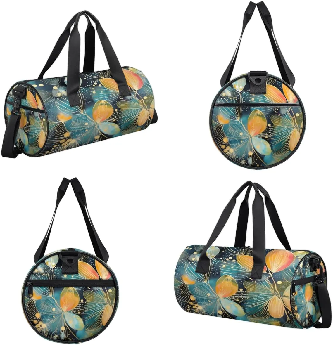 Blue Gold Leaf Artwork Sports Duffel Bag with Shoulder Strap, Large Capacity Gym Bag with Shoe Compartment, Water Resistant Travel Duffle Bag for Men Women Travel, Sports (17.6x9x9 Inch)