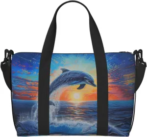 blue ocean a dolphin print Travel Duffel Bag, Sports Tote Gym Bag, Swim Pool Bag Large Shoulder Tote Bag for Beach Weekender