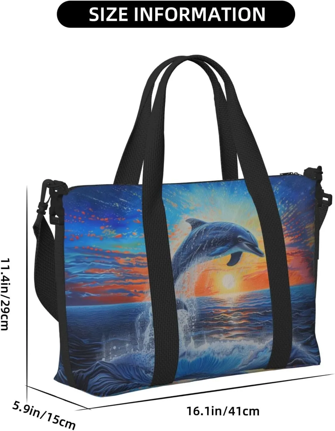 blue ocean a dolphin print Travel Duffel Bag, Sports Tote Gym Bag, Swim Pool Bag Large Shoulder Tote Bag for Beach Weekender