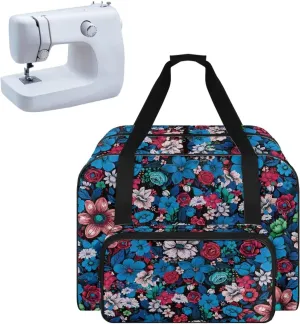 Blue Pink Flower Sewing Machine Case, Universal Travel Bag，Lightweight Dust proof Compatible for Most Standard Sewing Machines