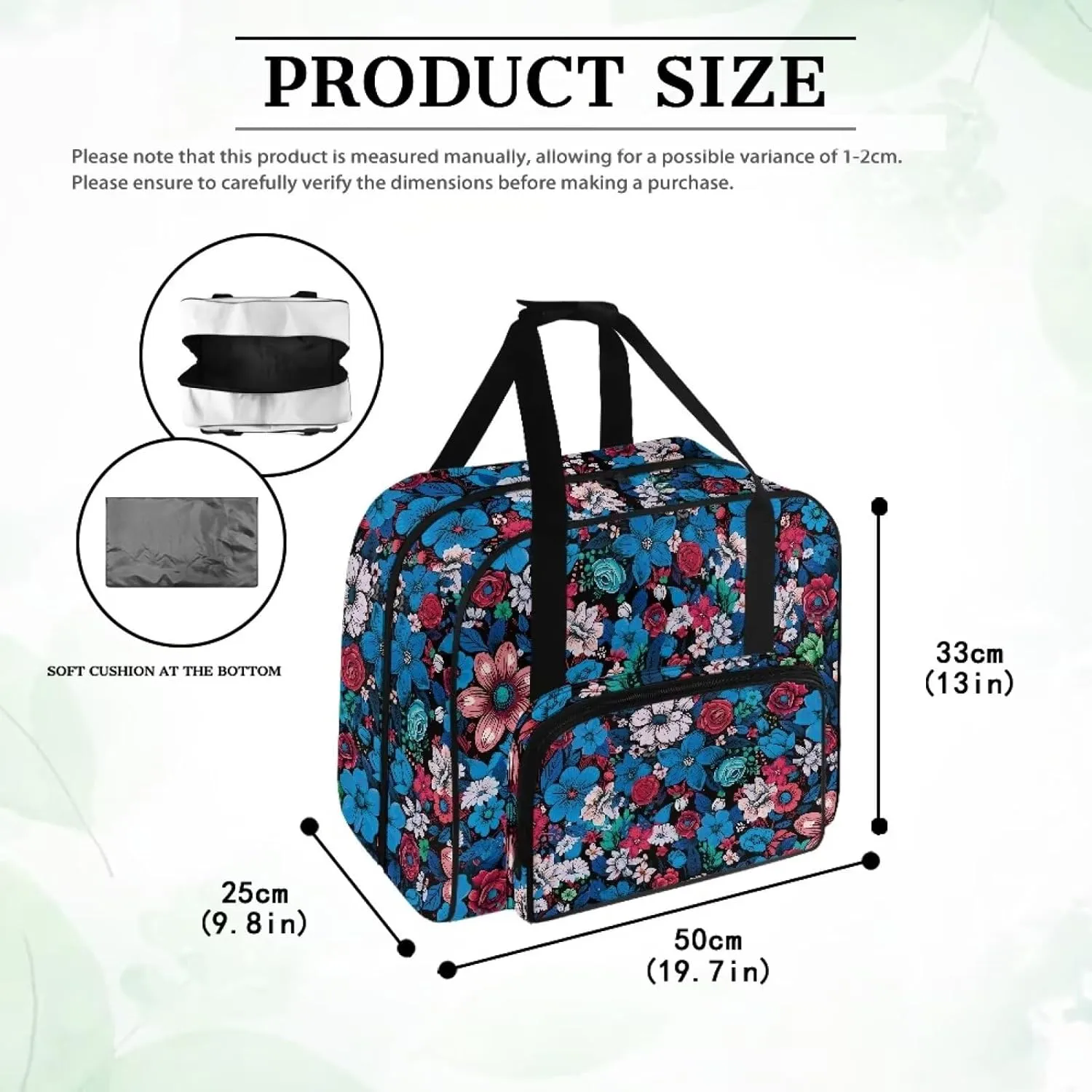Blue Pink Flower Sewing Machine Case, Universal Travel Bag，Lightweight Dust proof Compatible for Most Standard Sewing Machines