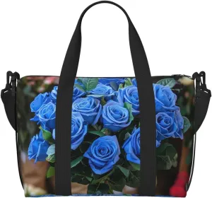 blue roses bouquet print Travel Duffel Bag, Sports Tote Gym Bag, Swim Pool Bag Large Shoulder Tote Bag for Beach Weekender