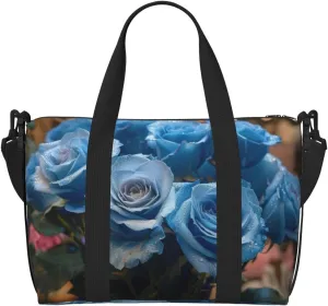 blue roses print Travel Duffel Bag, Sports Tote Gym Bag, Swim Pool Bag Large Shoulder Tote Bag for Beach Weekender