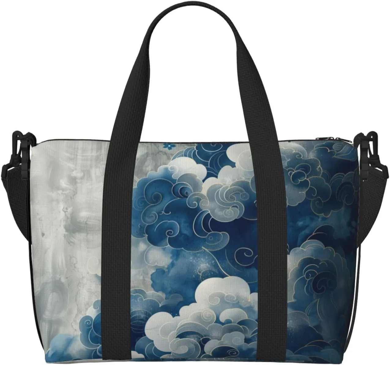 Blue silver cloud print Travel Duffel Bag, Sports Tote Gym Bag, Swim Pool Bag Large Shoulder Tote Bag for Beach Weekender