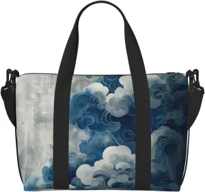 Blue silver cloud print Travel Duffel Bag, Sports Tote Gym Bag, Swim Pool Bag Large Shoulder Tote Bag for Beach Weekender