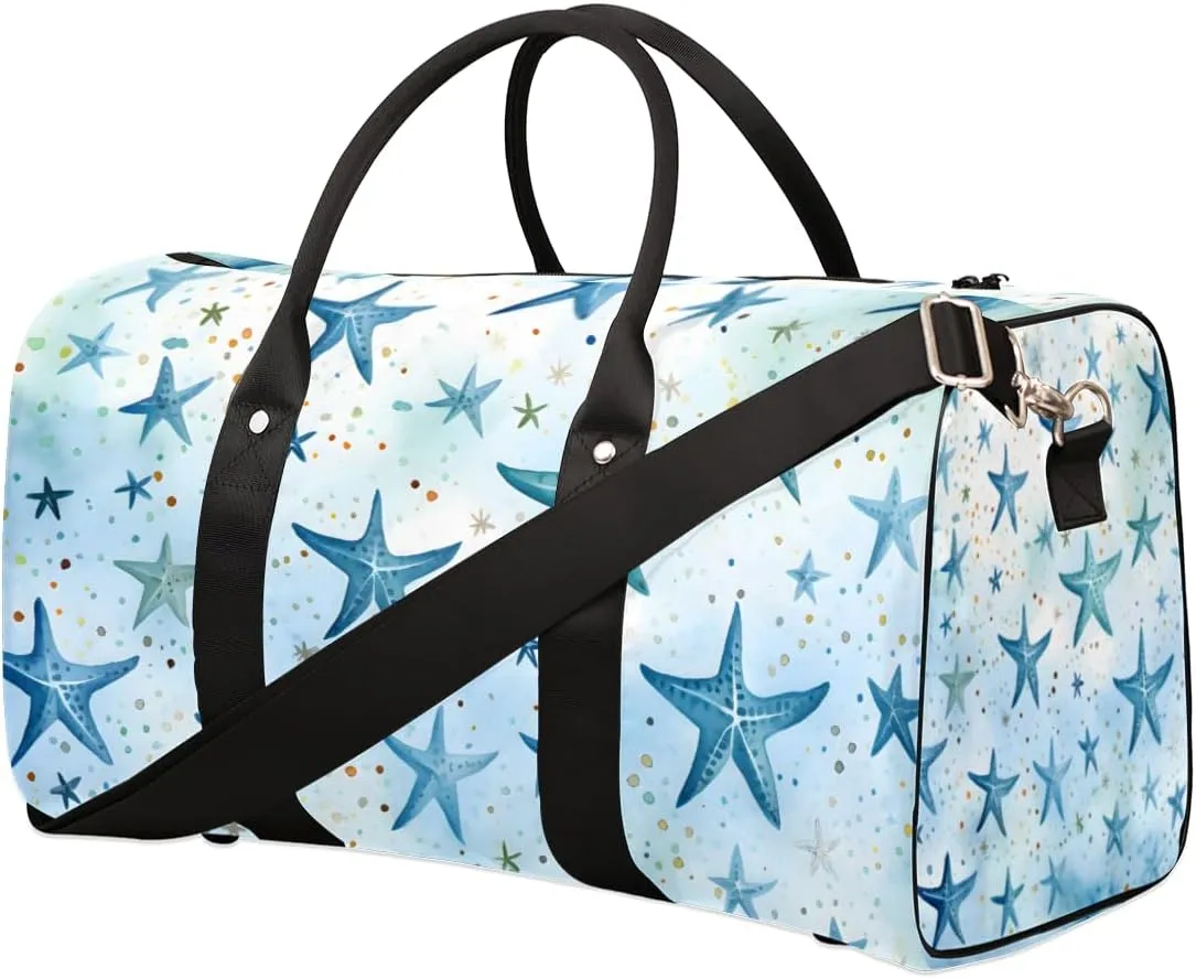 Blue Starfish Travel Duffle Bag for Women Men Gym Duffel Foldable Bag Waterproof Weekender Nautical Sea Duffle Tote