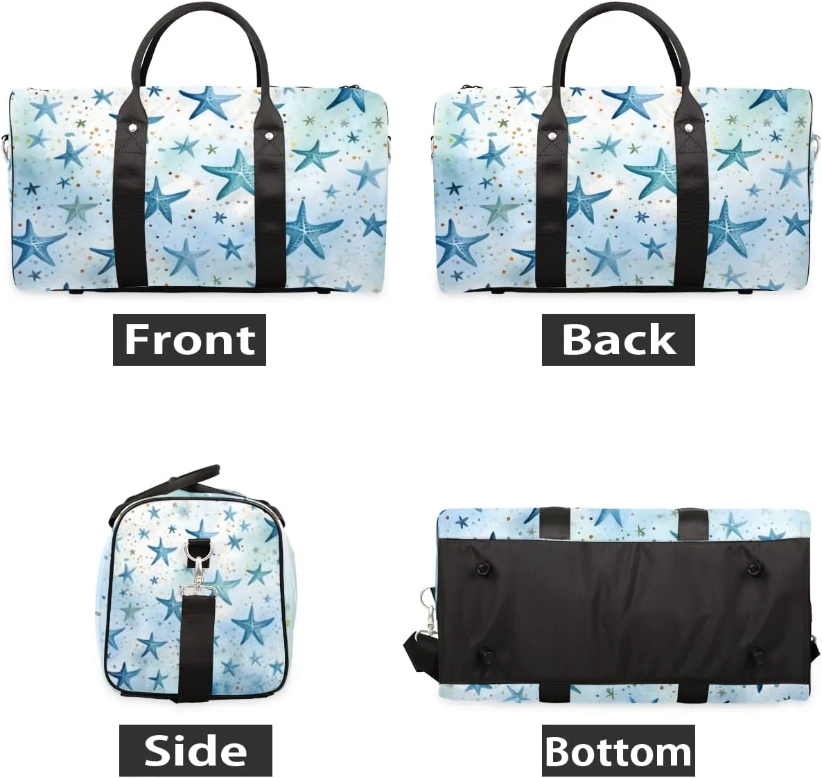 Blue Starfish Travel Duffle Bag for Women Men Gym Duffel Foldable Bag Waterproof Weekender Nautical Sea Duffle Tote