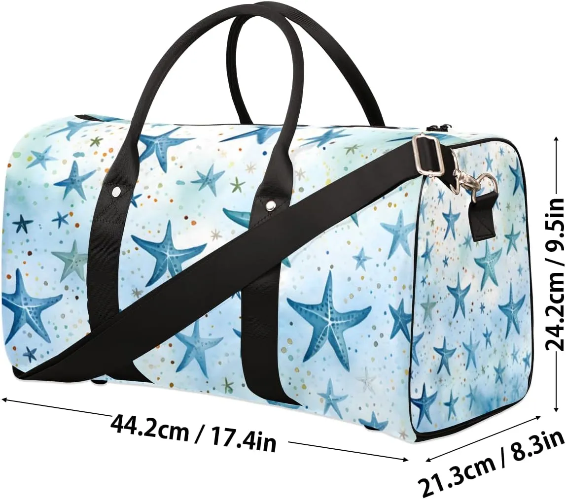 Blue Starfish Travel Duffle Bag for Women Men Gym Duffel Foldable Bag Waterproof Weekender Nautical Sea Duffle Tote