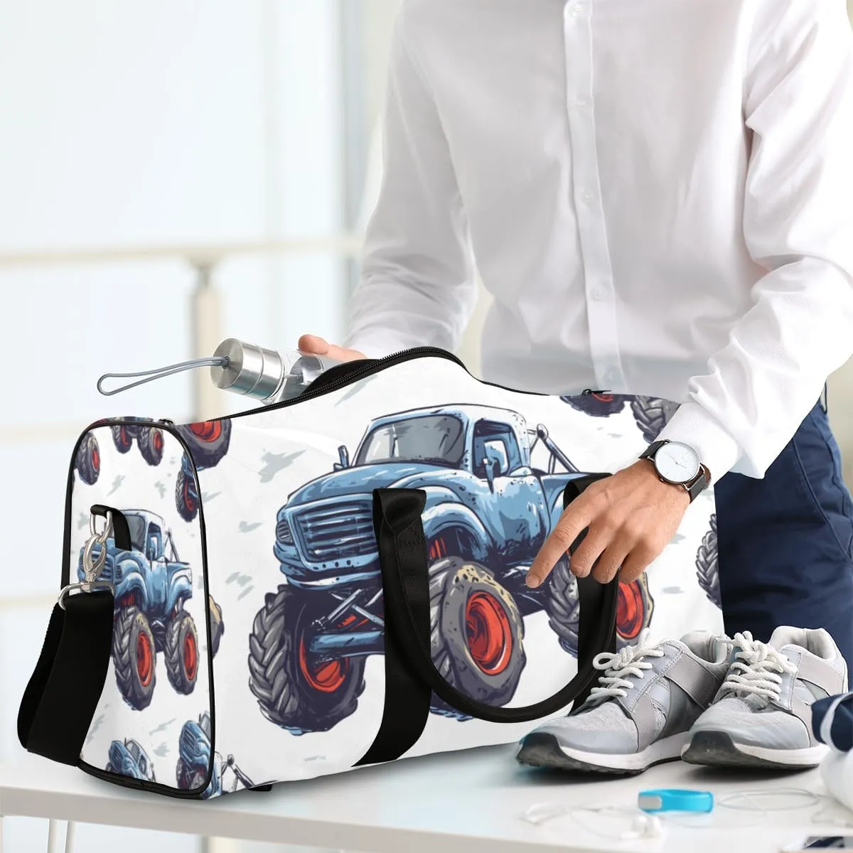 Blue Truck Travel Duffle Bag for Women Men Gym Duffel Foldable Bag Waterproof Weekender Off Road Vehicle Duffle Tote