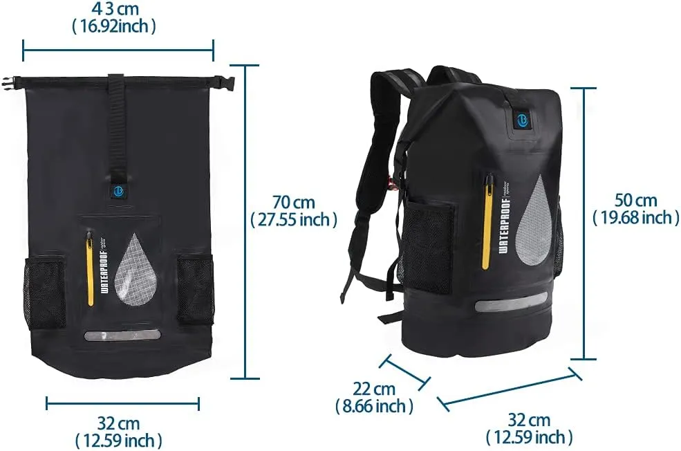 Blueshyhall 30L Waterproof Dry Backpack, Outdoor Travel Roll Top Closure Water Repellent Duffle Storage Sack for Kayaking Rafting Boating Fishing Camping and Beach - Black