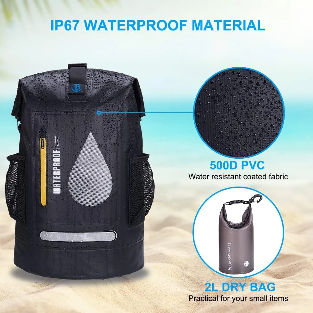 Blueshyhall 30L Waterproof Dry Backpack, Outdoor Travel Roll Top Closure Water Repellent Duffle Storage Sack for Kayaking Rafting Boating Fishing Camping and Beach - Black