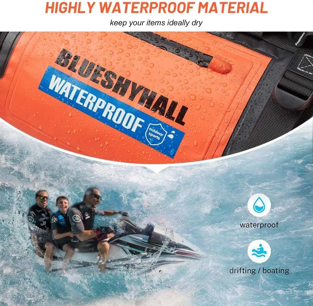 Blueshyhall 60L Waterproof Duffle Bag with Durable Handles Straps, Water Repellent Dry Sack for Motorcycle Paddleboarding Kayaking Canoeing Camping Rafting Boating (Grey)