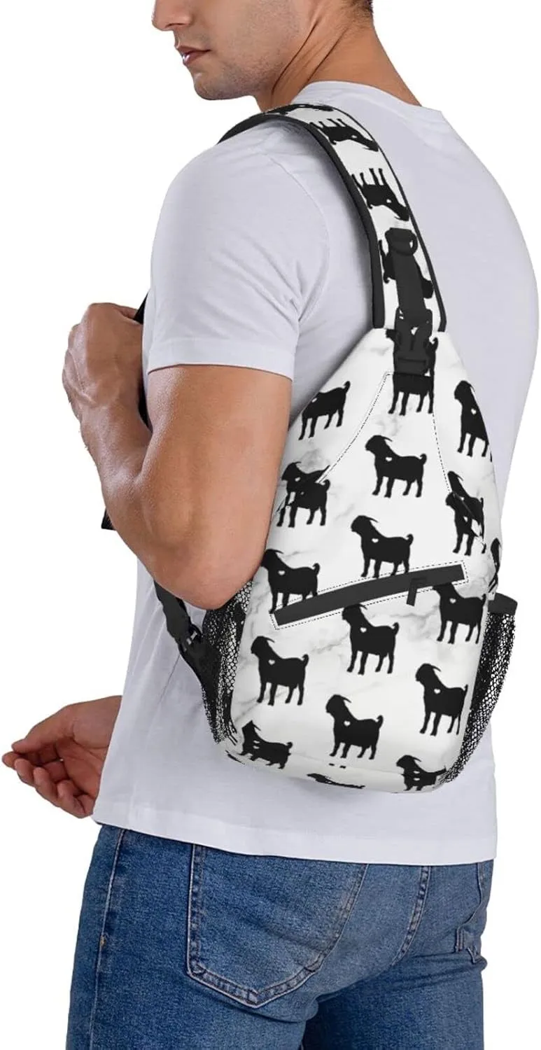 Boer Goat Silhouette Chest Bag Shoulder Bag, Cute Animals Sling Backpack Casual Travel Bag For Men And Women